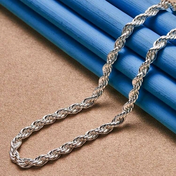 Unisex Sterling Silver 4mm Twisted Rope chain Necklace 22" - Picture 7 of 8